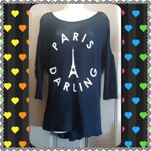 DIVIDED BLK "PARIS DARLING"  HI-LO HEM KNIT TOP-SM